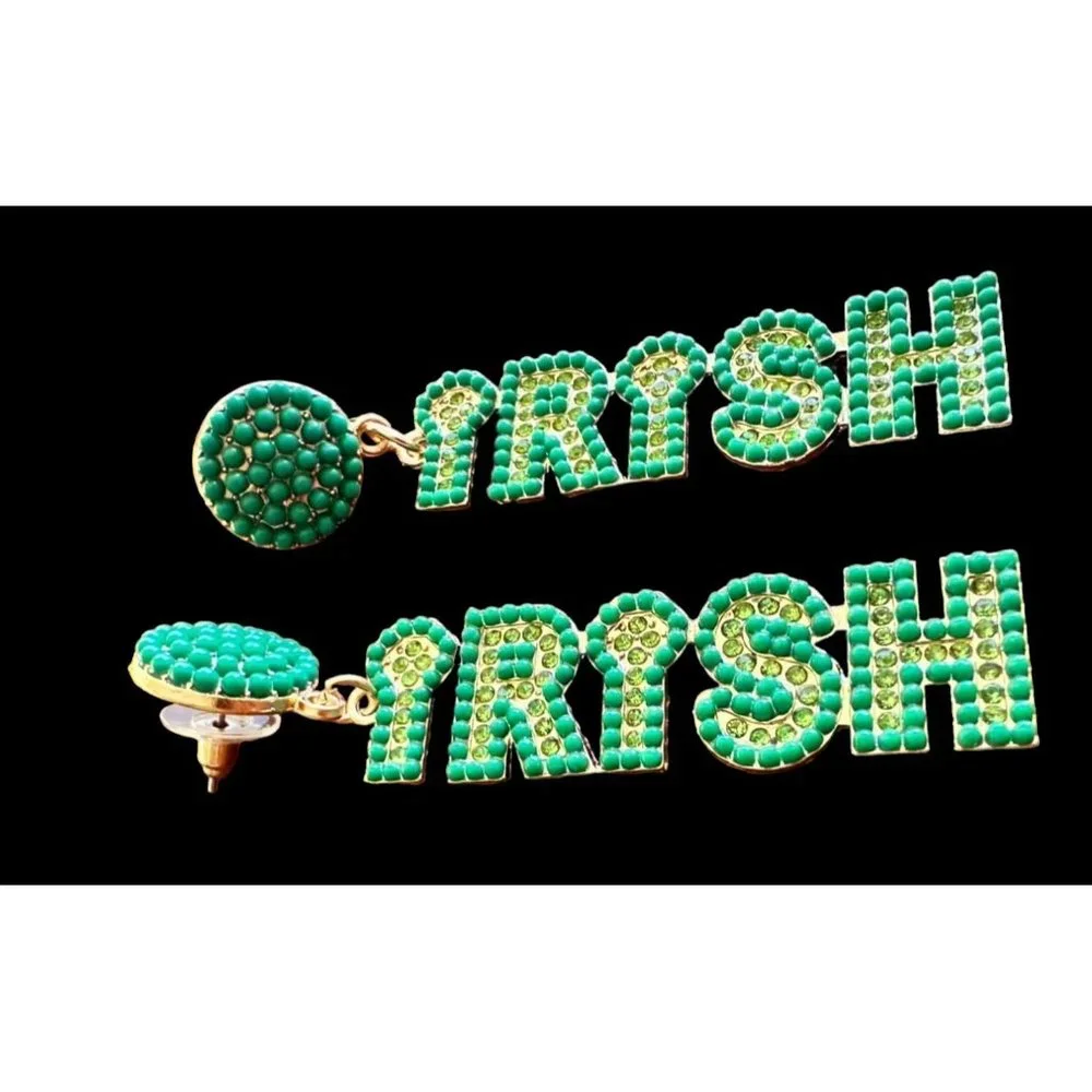 St Patrick's Day Earrings Irish Embellished Green Crystal Clovers Festiv… - Picture 9 of 11